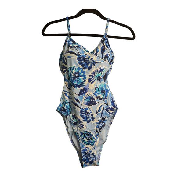 Andie The Amalfi One Piece Blue Floral Scoop Neck Adjustable Straps M New - Picture 1 of 8